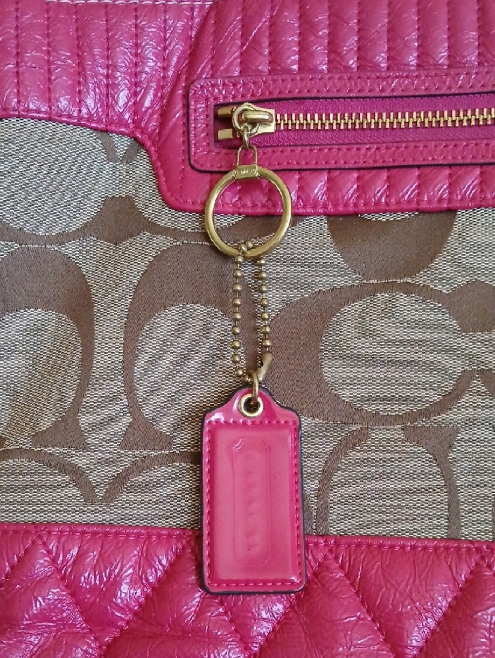 Coach Pink Signature Quilted Canvas Shoulder Tote - Picture 2 of 15
